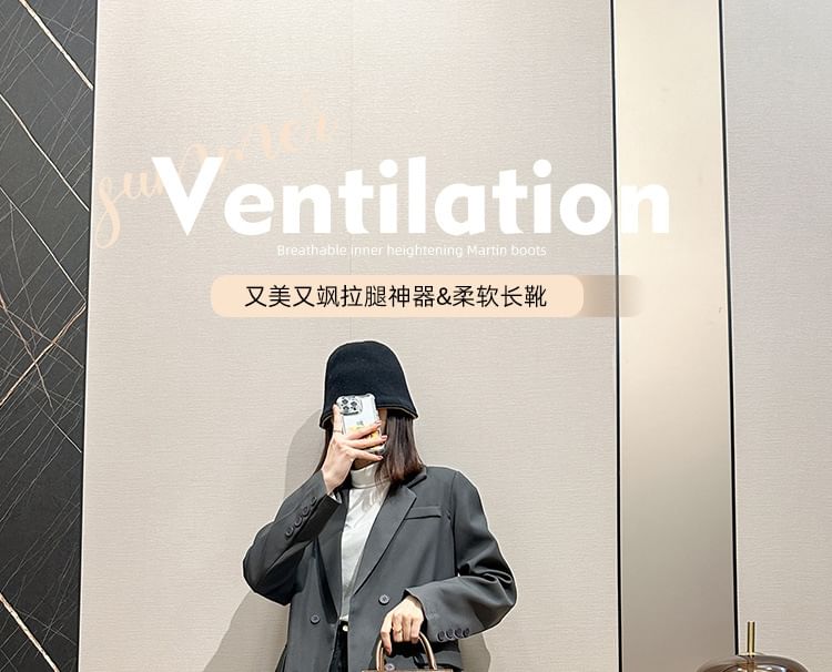 Leather Platform Zip-Up Tall Faux Boots Buckled Plain