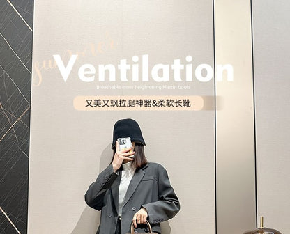 Leather Platform Zip-Up Tall Faux Boots Buckled Plain