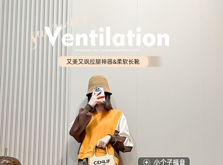 Leather Platform Zip-Up Tall Faux Boots Buckled Plain