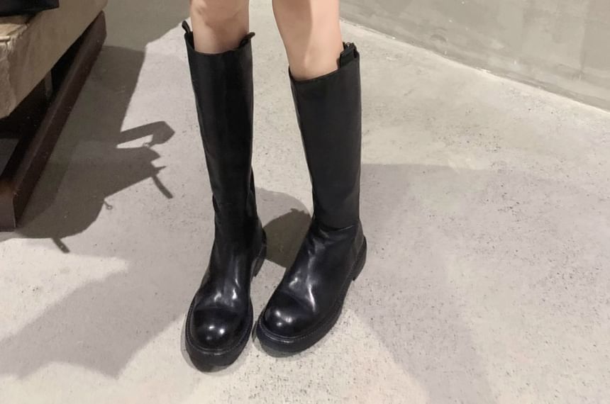 Tall Platform Plain Zip-Up Genuine Boots Leather