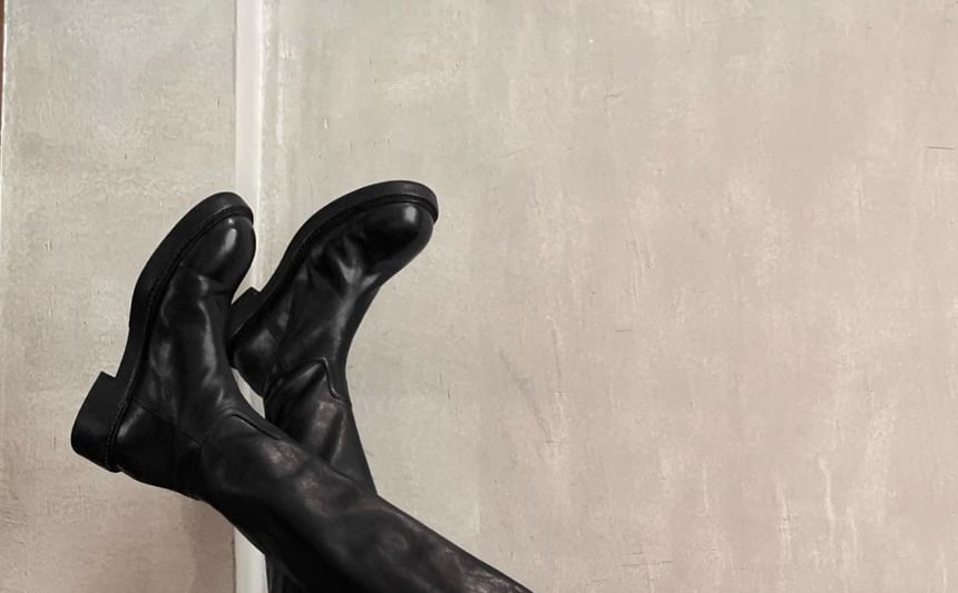 Tall Platform Plain Zip-Up Genuine Boots Leather