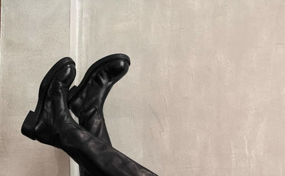 Tall Platform Plain Zip-Up Genuine Boots Leather