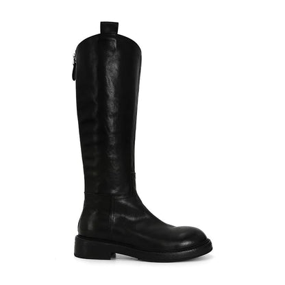Tall Platform Plain Zip-Up Genuine Boots Leather