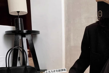 Chunky Heel Plain Zip-Up Genuine Leather Short Boots