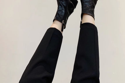 Chunky Heel Plain Zip-Up Genuine Leather Short Boots