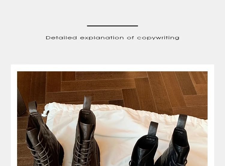 Platform Leather Boots Plain Genuine Short Lace-Up