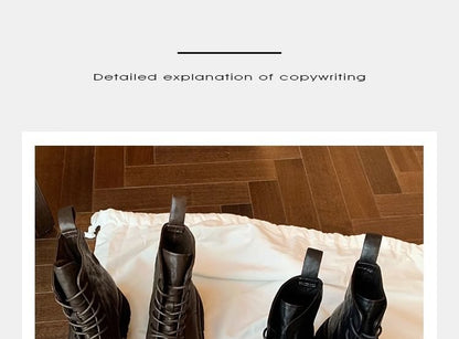 Platform Leather Boots Plain Genuine Short Lace-Up