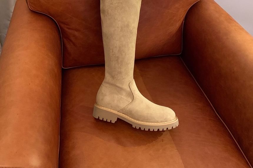 Platform Buckled Over-the-Knee Boots Plain