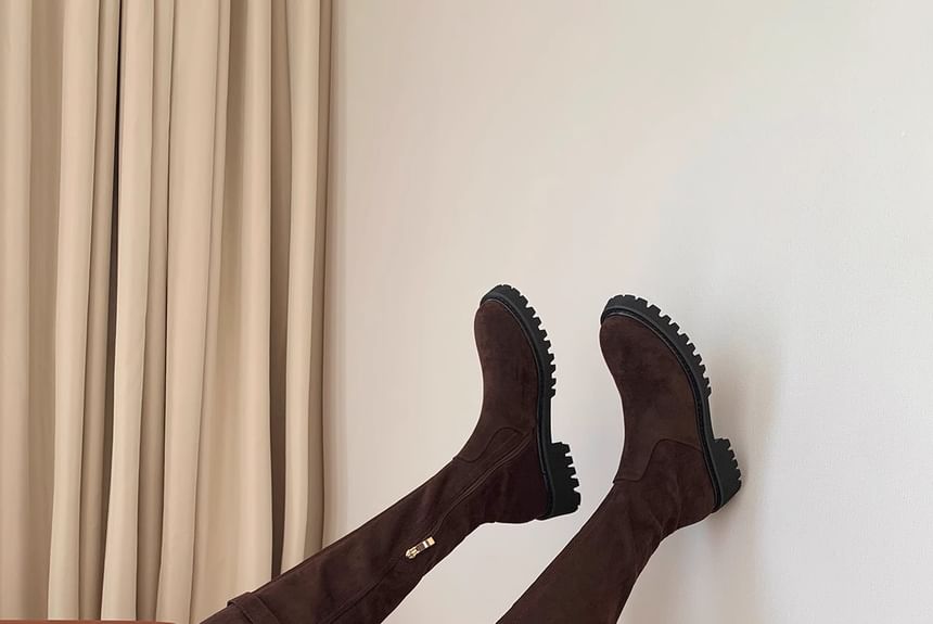 Platform Buckled Over-the-Knee Boots Plain