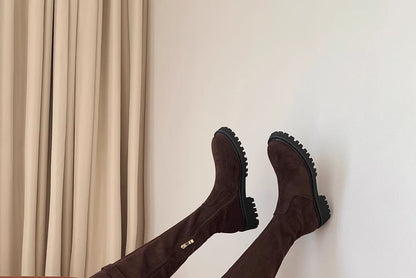 Platform Buckled Over-the-Knee Boots Plain