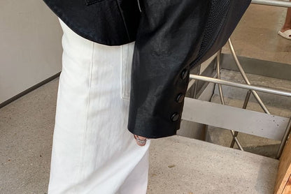 Platform Plain Genuine Boots Mid-Calf Leather