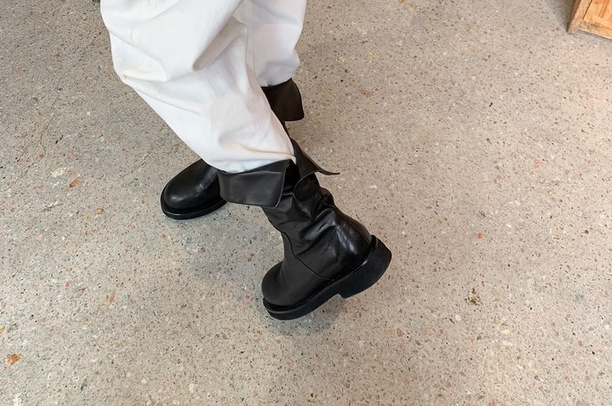 Platform Plain Genuine Boots Mid-Calf Leather