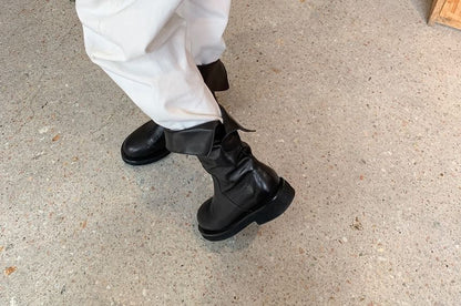 Platform Plain Genuine Boots Mid-Calf Leather