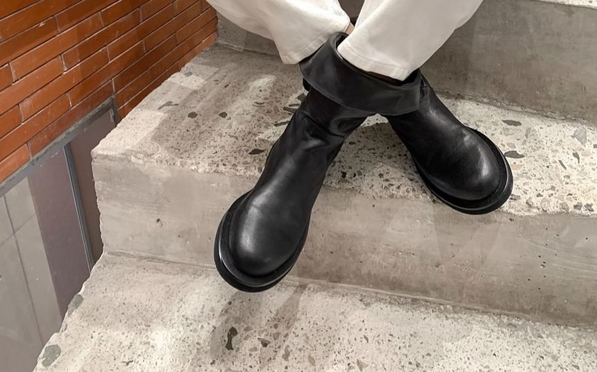 Platform Plain Genuine Boots Mid-Calf Leather