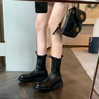 Leather Boots Short Plain Chelsea Platform Genuine