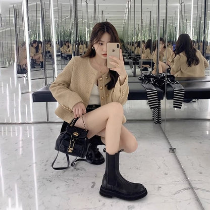 Leather Boots Short Plain Chelsea Platform Genuine