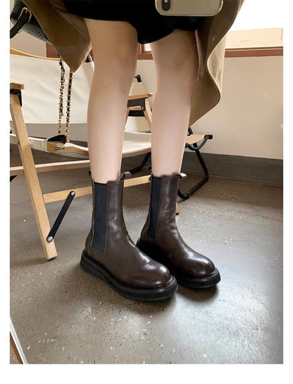 Leather Boots Short Plain Chelsea Platform Genuine