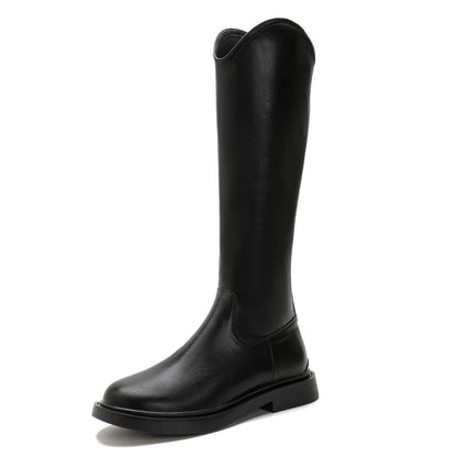 Plain Tall Leather Zip-Up Faux Boots Platform