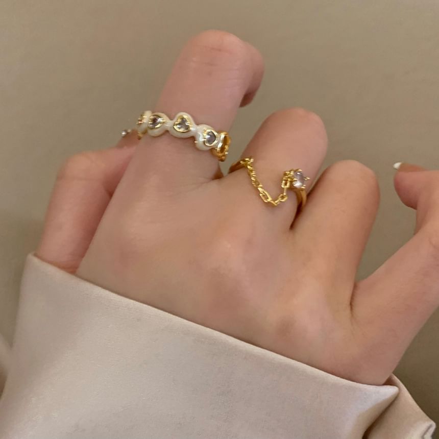 Heart Alloy Open Ring / Chain Accent Open Ring