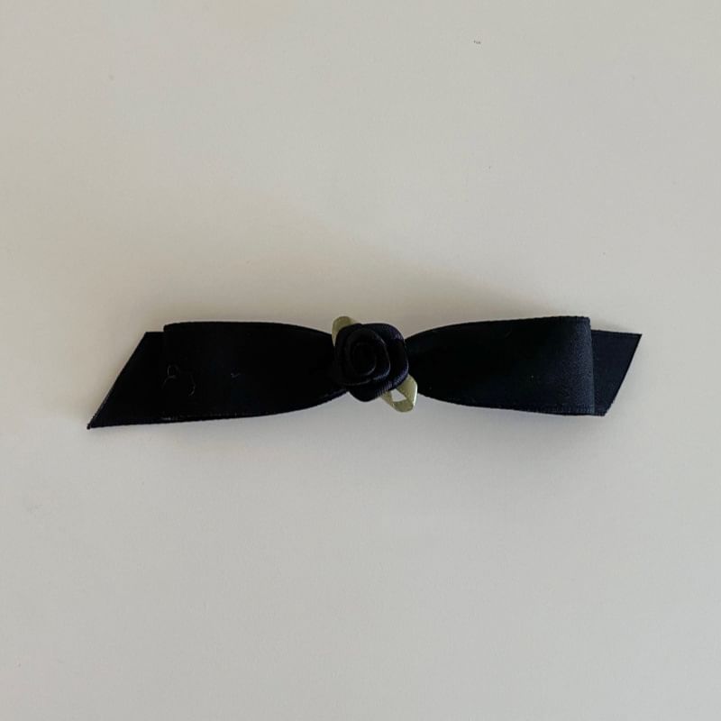 Rose Accent Bow Hair Clip