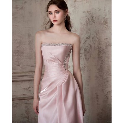Gown Evening Strapless Plain A-Line Ruched