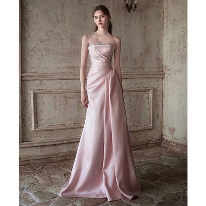 A-Line Gown Evening Strapless Ruched Plain
