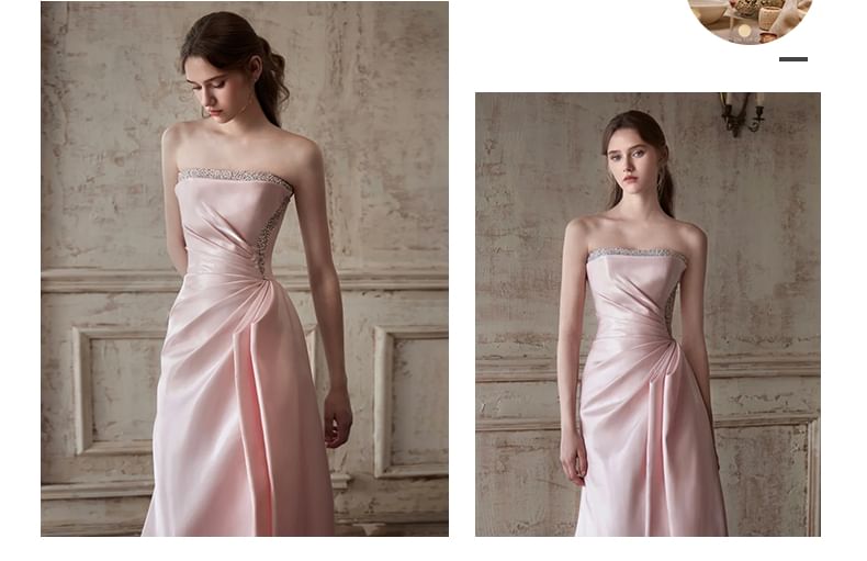 A-Line Gown Evening Strapless Ruched Plain