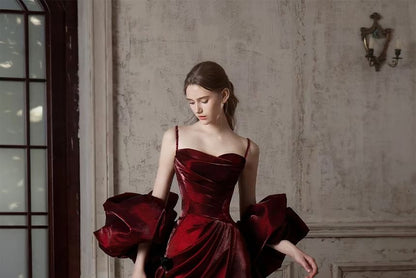 Puff-Sleeve Cold-Shoulder Plain Ruched Trumpet Evening Gown
