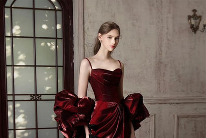 Puff-Sleeve Cold-Shoulder Plain Ruched Trumpet Evening Gown