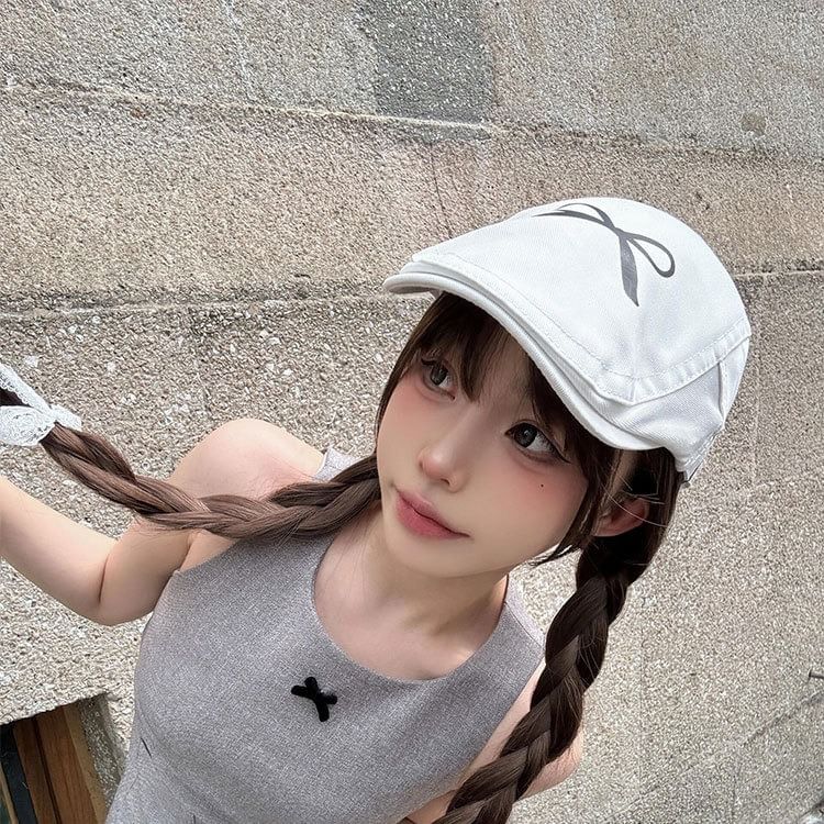 Bow Print Newsboy Cap