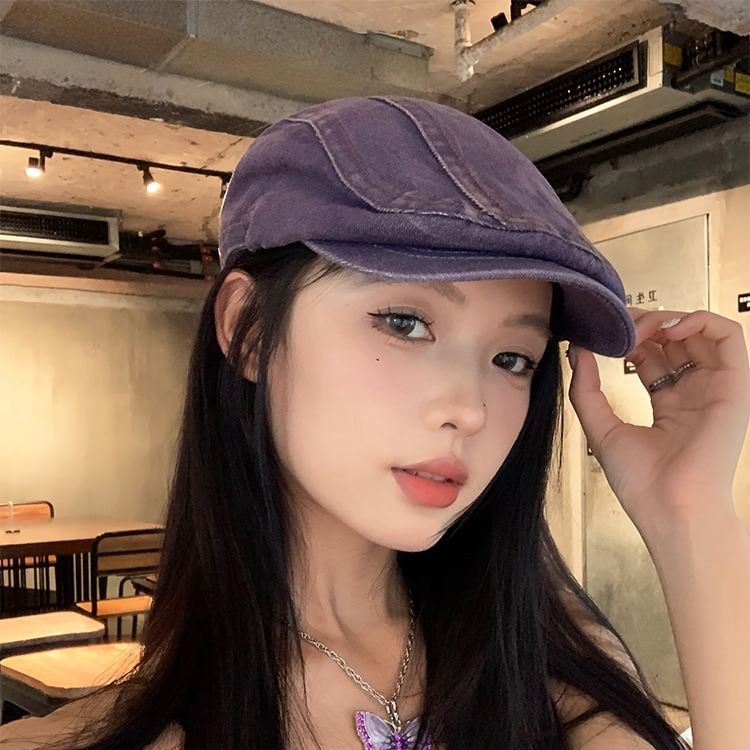 Washed Denim Newsboy Cap