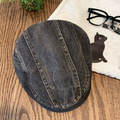 Washed Denim Newsboy Cap
