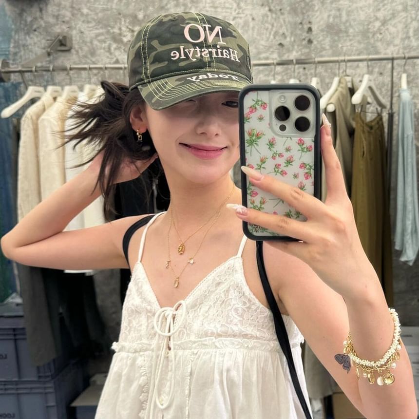 Letter Embroidered Camo Print Baseball Cap