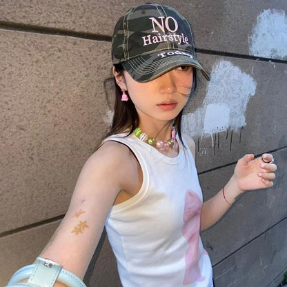 Letter Embroidered Camo Print Baseball Cap