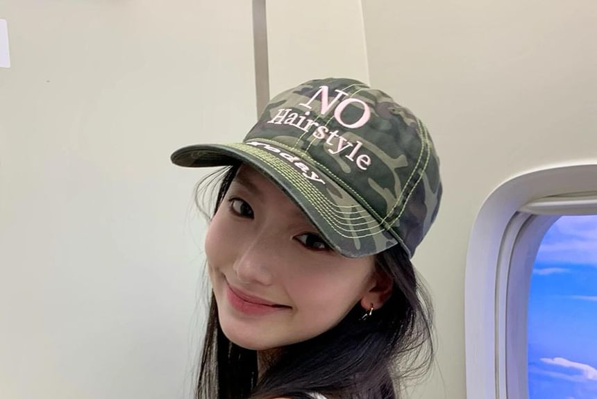 Letter Embroidered Camo Print Baseball Cap