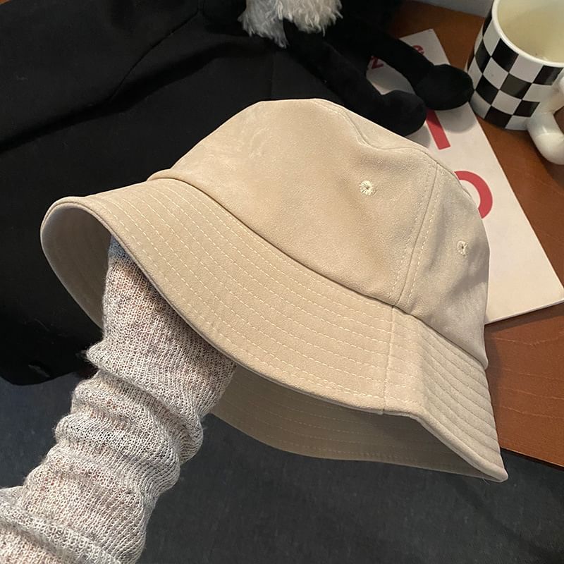 Faux Suede Plain Bucket Hat