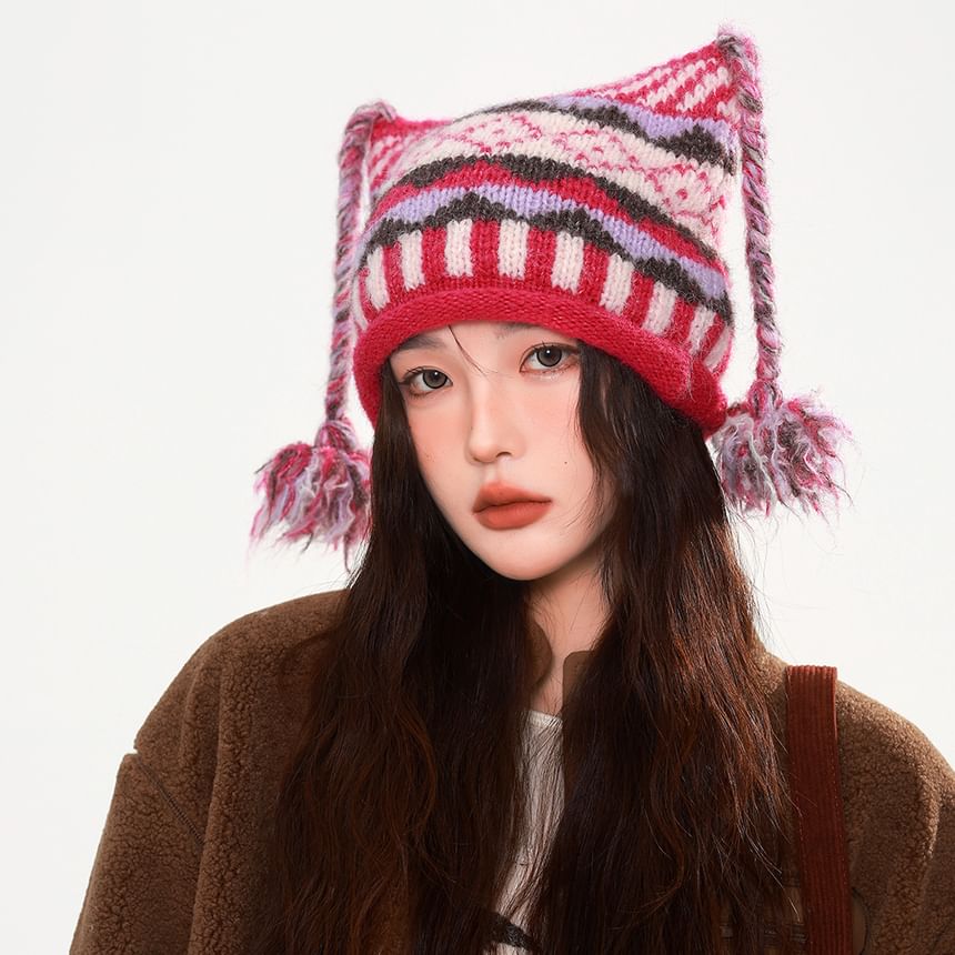 Striped Pom Pom Beanie