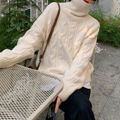 Turtleneck Cable-Knit Loose Sweater