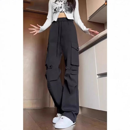 Drawstring Waist Plain Loose Fit Cargo Pants