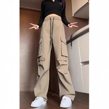 Drawstring Waist Plain Loose Fit Cargo Pants