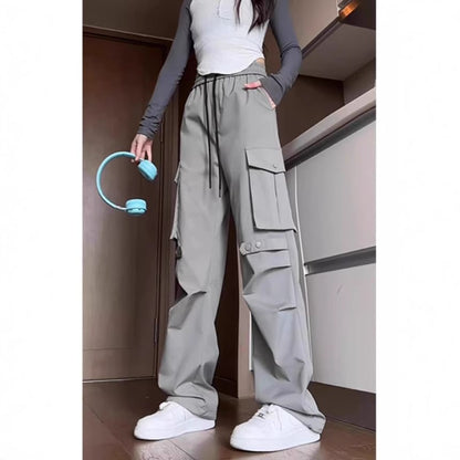 Drawstring Waist Plain Loose Fit Cargo Pants