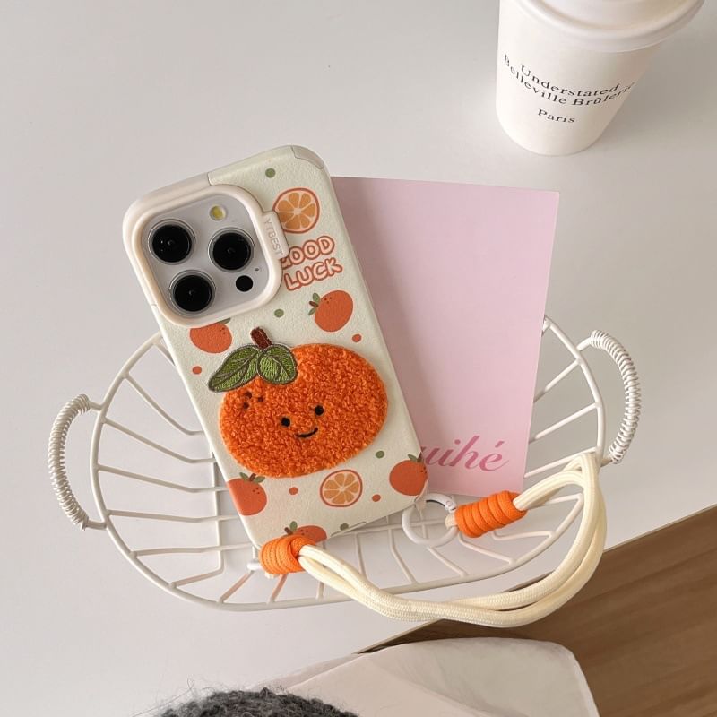 Fruit Embroidered Strap Phone Case - iPhone 16 Pro Max / 16 Pro / 16 Plus / 16 / 15 Pro Max / 15 Pro / 15 Plus / 15 / 14 Pro Max / 14 Pro / 14 Plus / 14 / 13 Pro Max / 13 Pro / 13 / 13 Mini