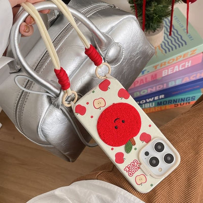 Fruit Embroidered Strap Phone Case - iPhone 16 Pro Max / 16 Pro / 16 Plus / 16 / 15 Pro Max / 15 Pro / 15 Plus / 15 / 14 Pro Max / 14 Pro / 14 Plus / 14 / 13 Pro Max / 13 Pro / 13 / 13 Mini