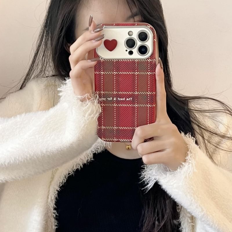 Heart Plaid Phone Case - iPhone 16 Pro Max / 16 Pro / 16 Plus / 16 / 15 Pro Max / 15 Pro / 15 Plus / 15 / 14 Pro Max / 14 Pro / 14 Plus / 14 / 13 Pro Max / 13 Pro / 13 / 13 Mini