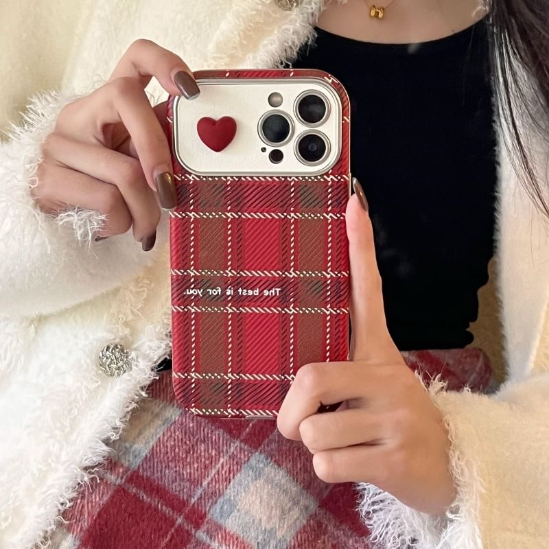 Heart Plaid Phone Case - iPhone 16 Pro Max / 16 Pro / 16 Plus / 16 / 15 Pro Max / 15 Pro / 15 Plus / 15 / 14 Pro Max / 14 Pro / 14 Plus / 14 / 13 Pro Max / 13 Pro / 13 / 13 Mini