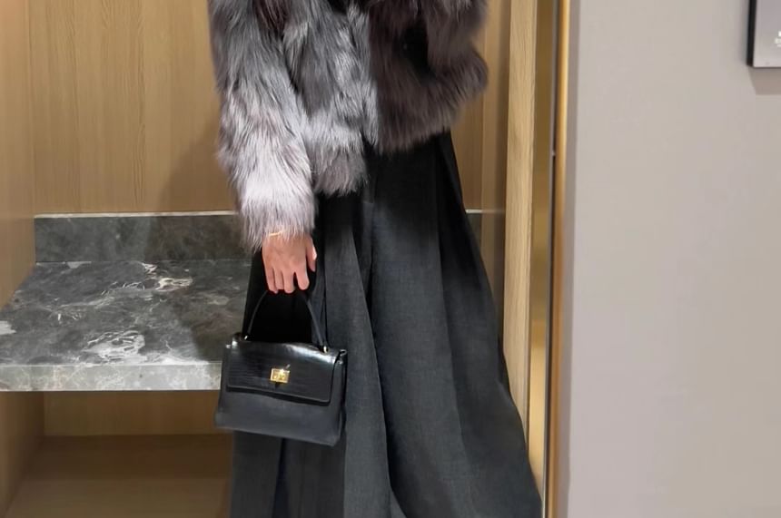 Round Neck Plain Faux Fur Jacket