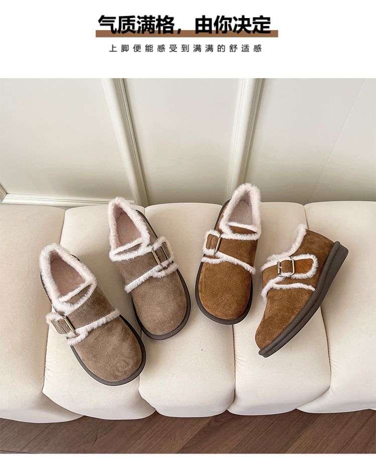 Platform Fleece-Lined Buckled Slip-Ons