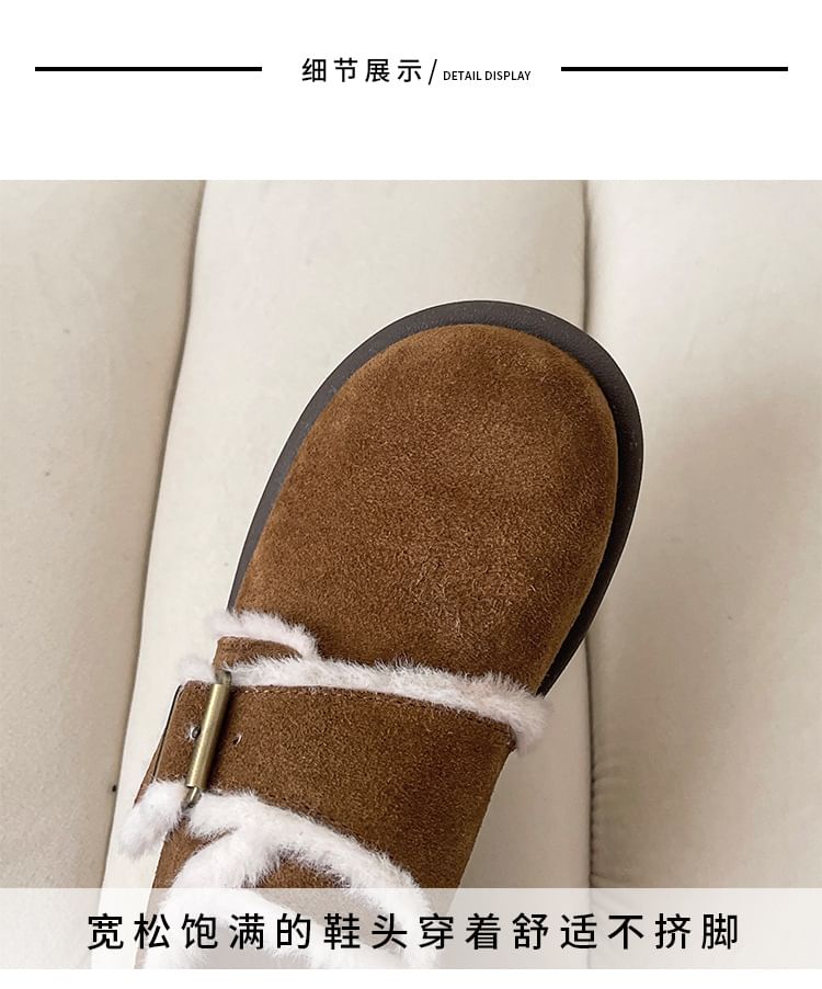 Platform Fleece-Lined Buckled Slip-Ons