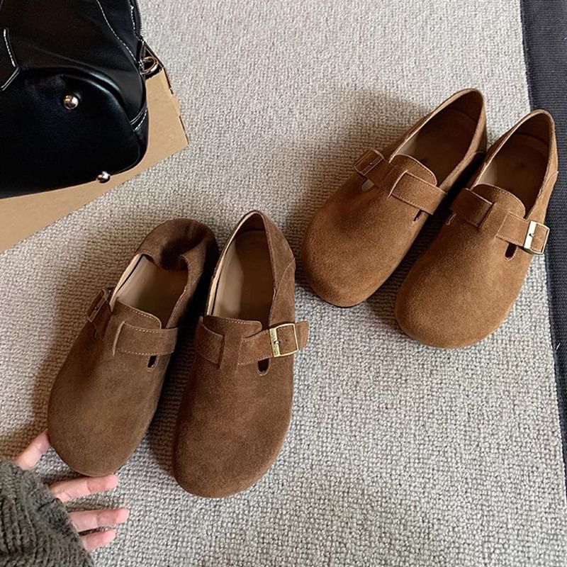 Platform Buckled Suede Slip Ons