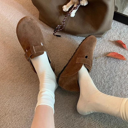 Platform Buckled Suede Slip Ons